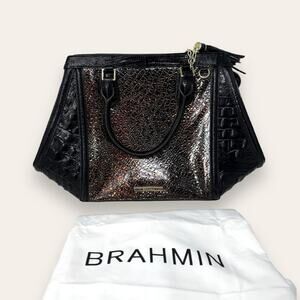 Brahmin Arden Satchel Multi Florin Handbag Croc-Embossed Color Block Leather